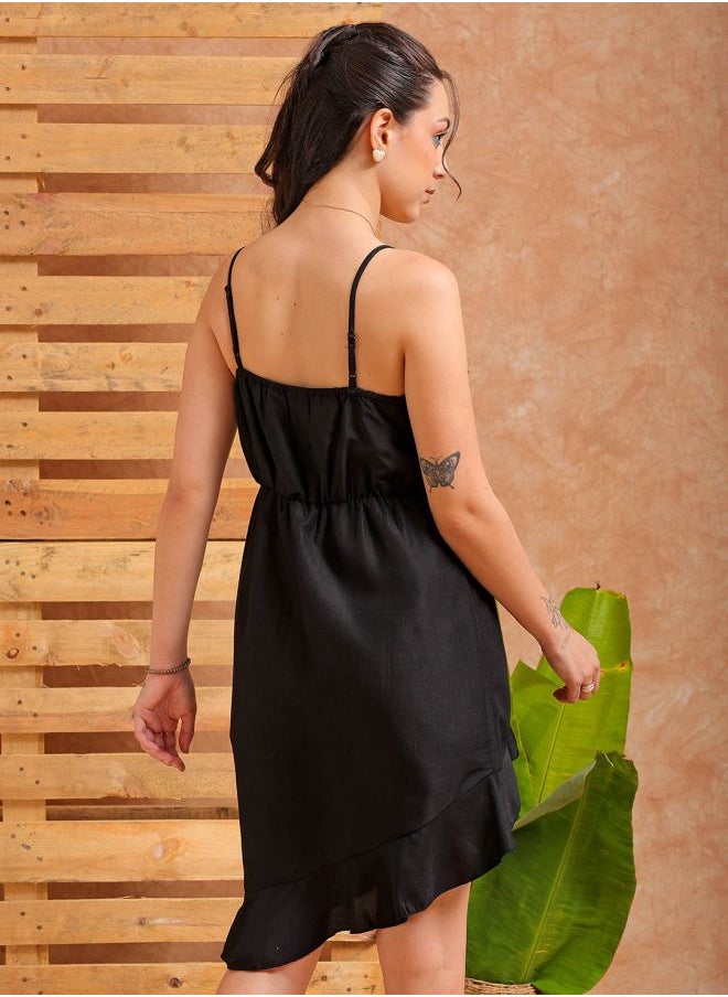 Women Fit and Flared Party Wear Solid Asymmetric Dress