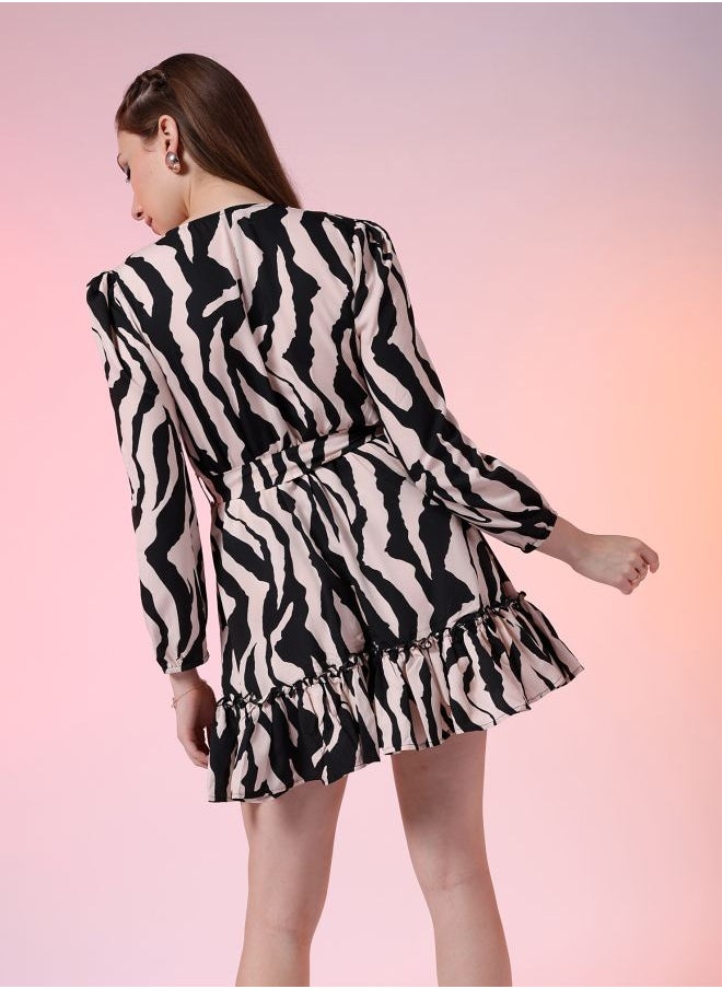 Women Fit and Flared Party Wear Animal Print Wrap Around Dress