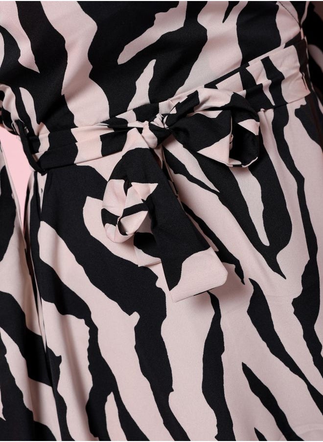 Women Fit and Flared Party Wear Animal Print Wrap Around Dress