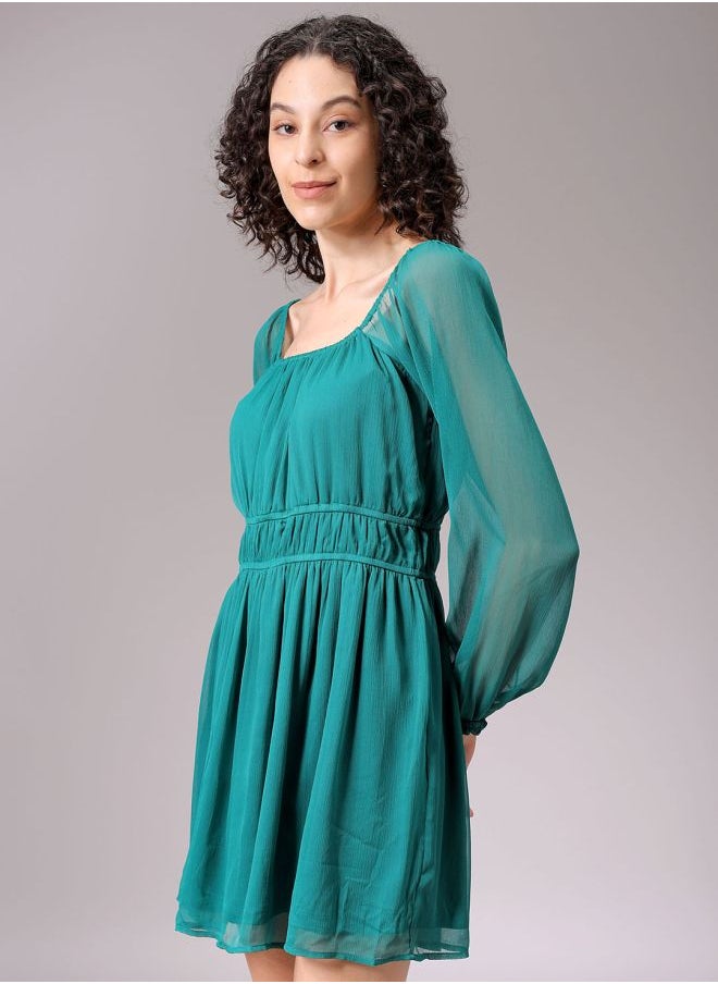 Women Fit and Flared Casual Solid Mini Dress
