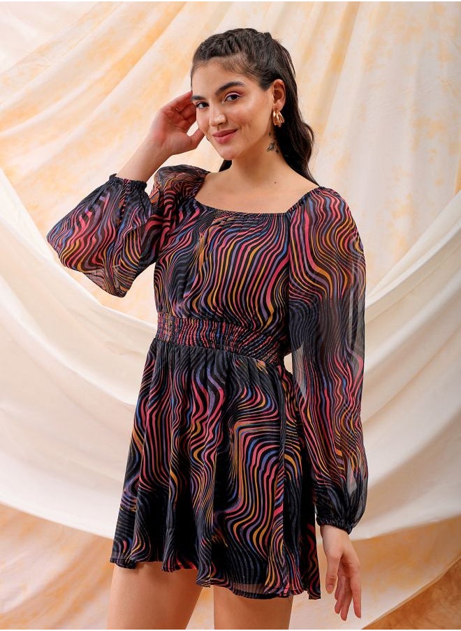 Women Fit and Flared Casual Futuristic Mini Dress