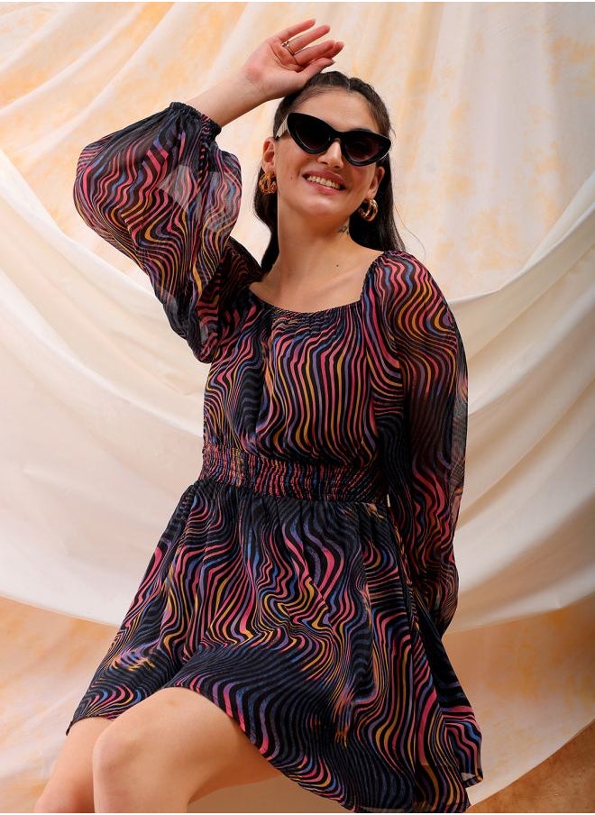 Women Fit and Flared Casual Futuristic Mini Dress