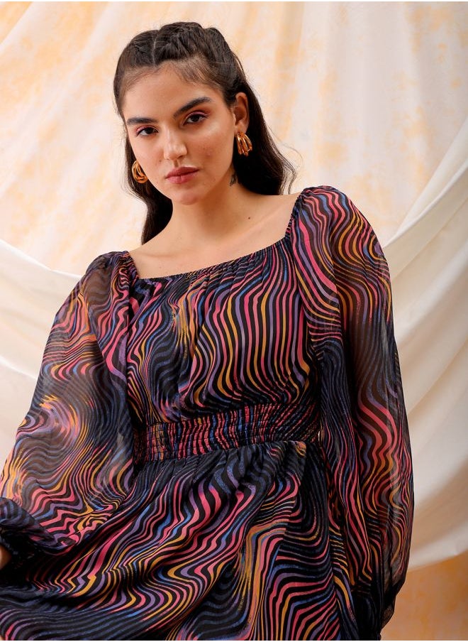 Women Fit and Flared Casual Futuristic Mini Dress