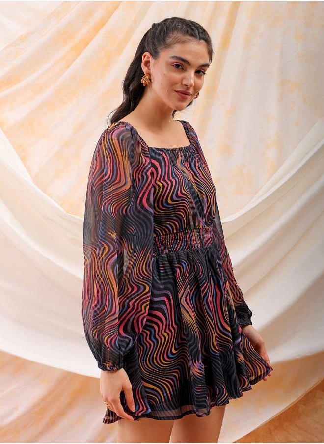 Women Fit and Flared Casual Futuristic Mini Dress