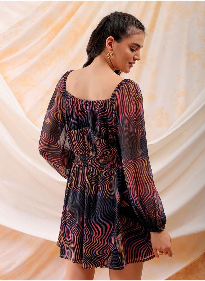 Women Fit and Flared Casual Futuristic Mini Dress