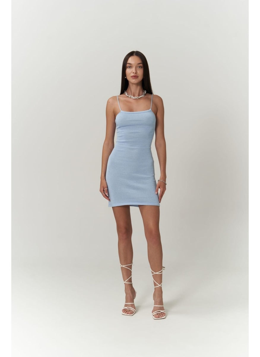 Sunrise Blue Backless Short Knit Dress
