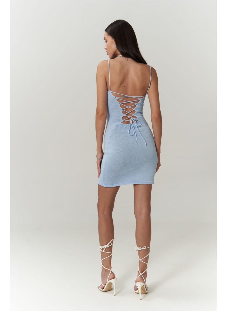 Sunrise Blue Backless Short Knit Dress