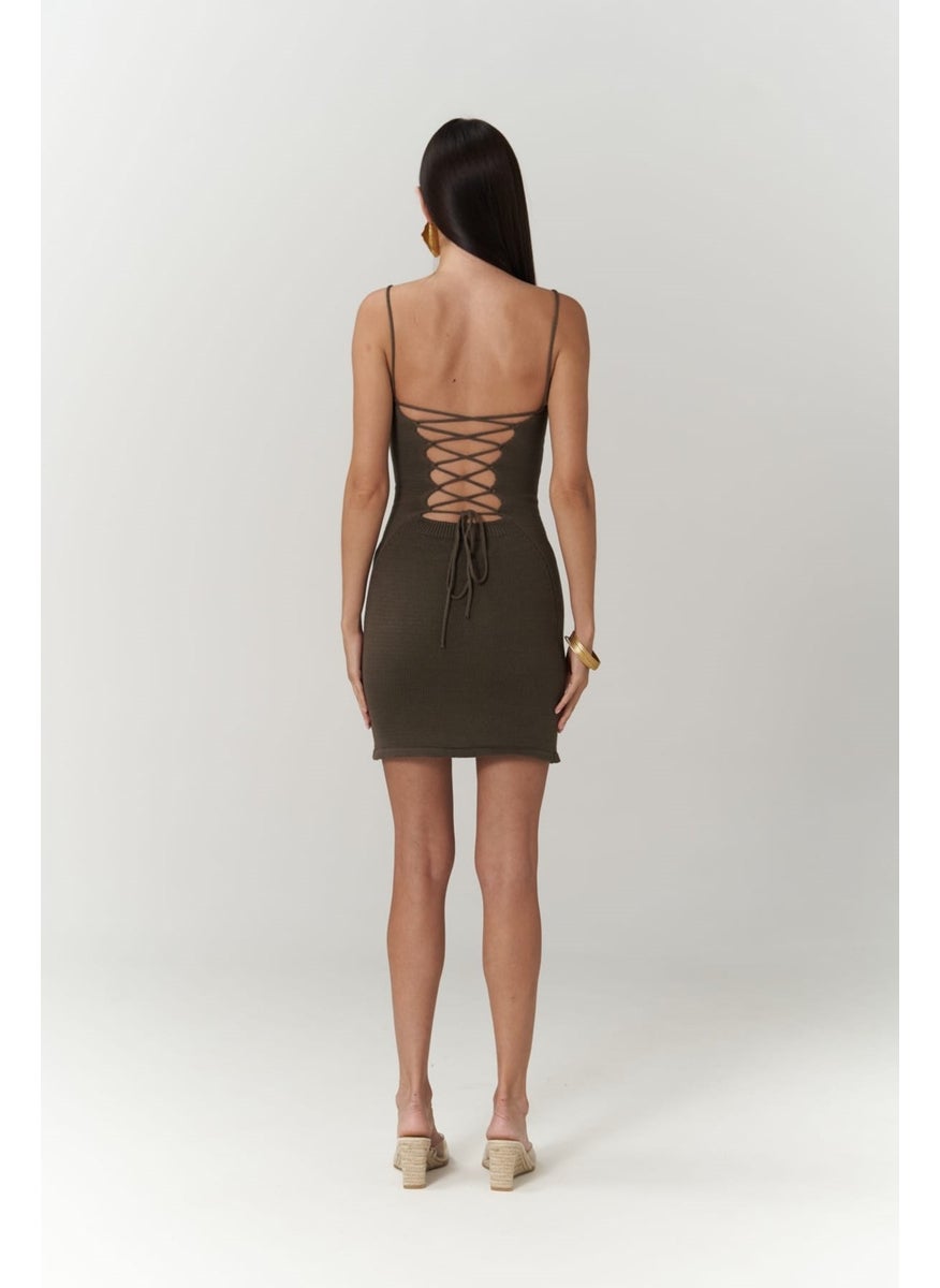 Sunrise Brown Backless Short Knit Dress