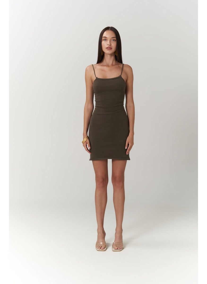 Sunrise Brown Backless Short Knit Dress