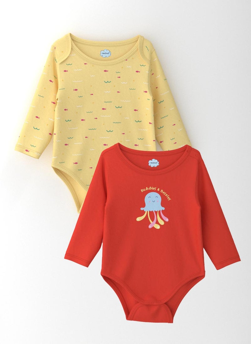 Nautinati Girls' Cotton Printed Pack of 2 Bodysuit