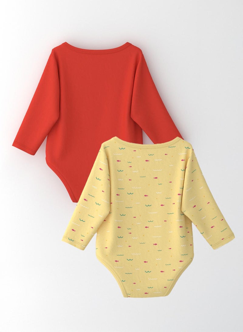Nautinati Girls' Cotton Printed Pack of 2 Bodysuit