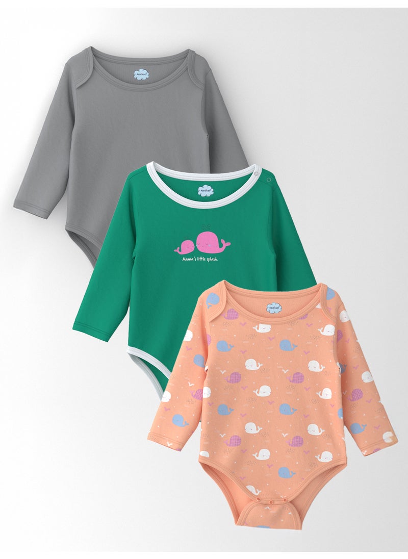 Nautinati Girls' Cotton Printed Pack of 3 Bodysuit