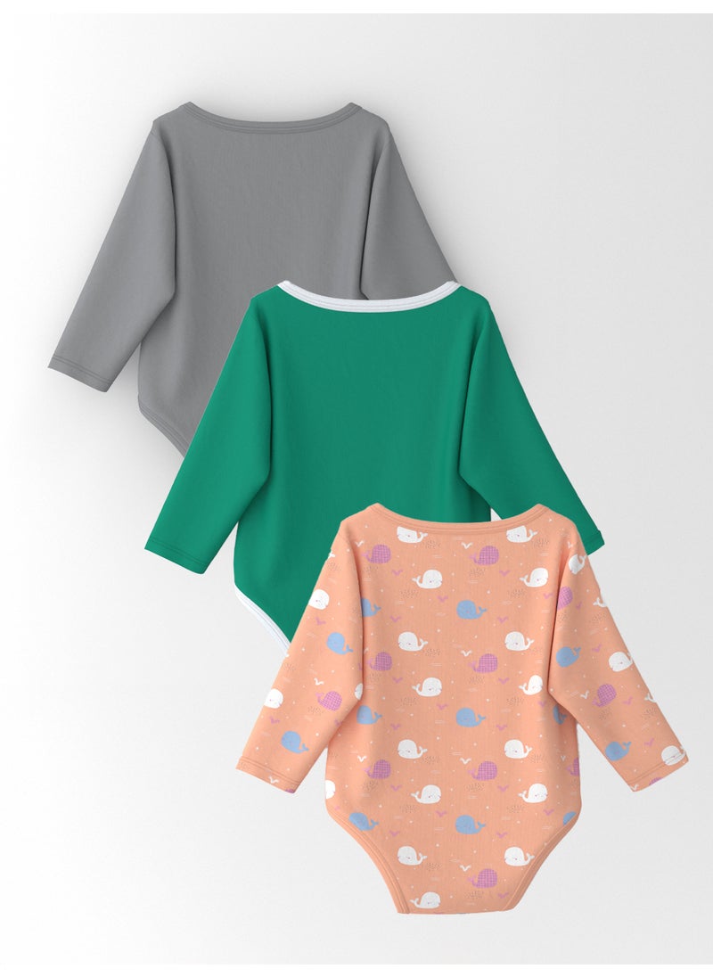Nautinati Girls' Cotton Printed Pack of 3 Bodysuit