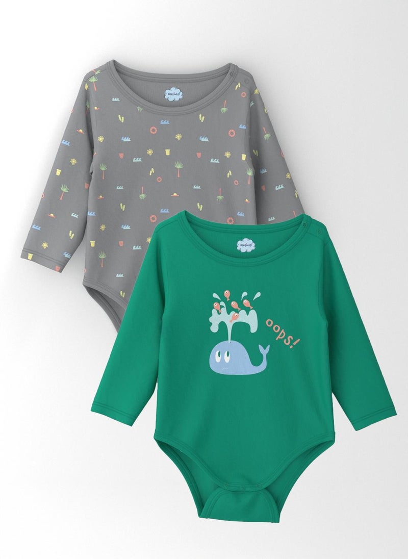 Nautinati Infants' Cotton Pack of 2 Ocean Print Bodysuit