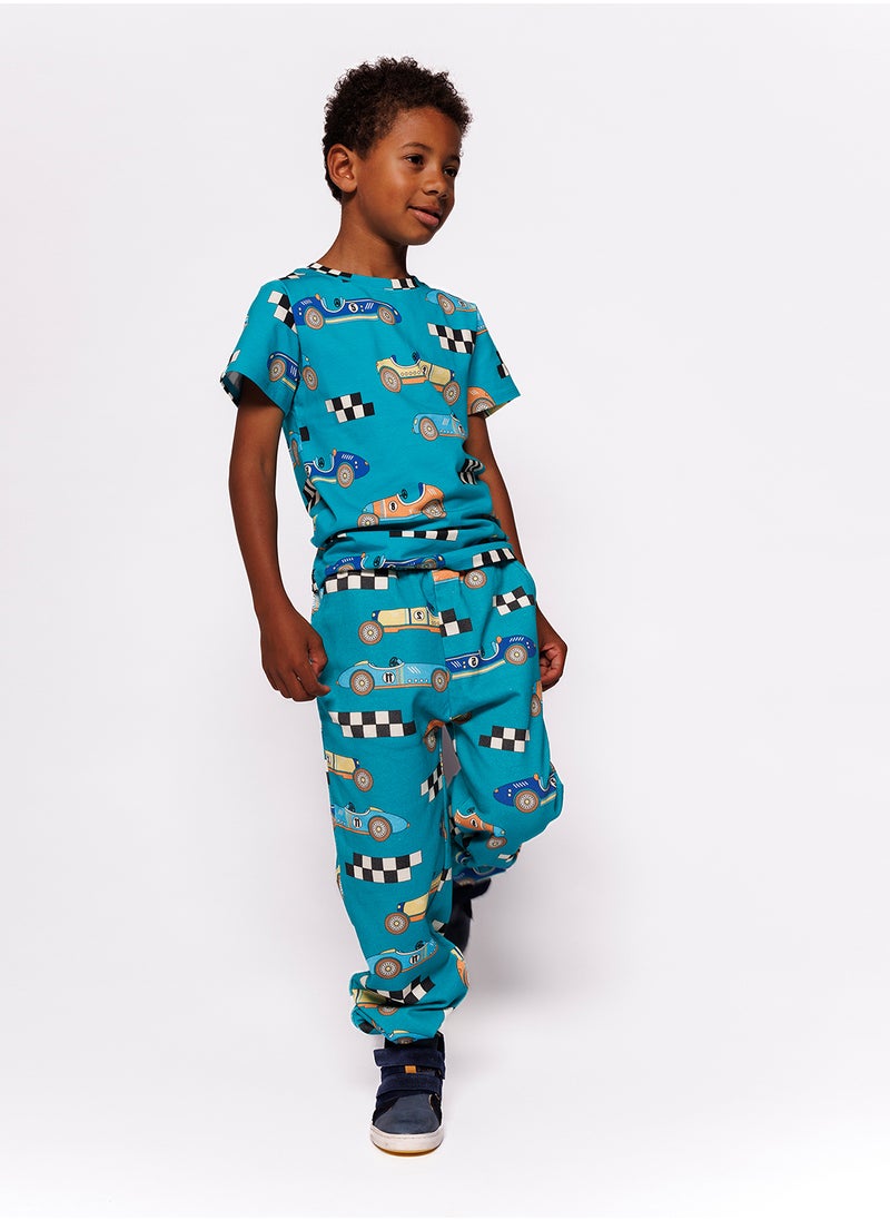 Pants with race cars