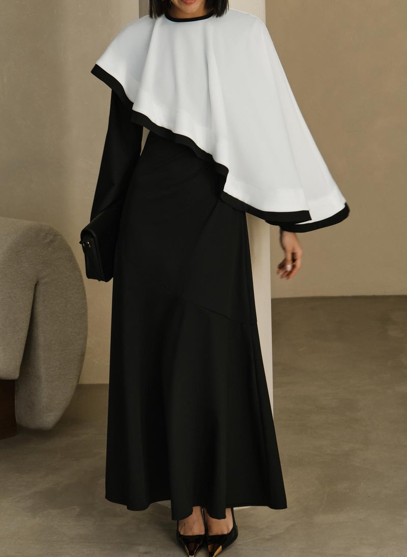 Maxi dress with contrasting cape