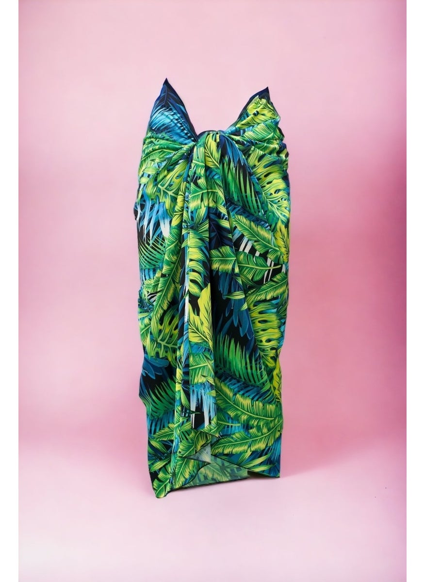 Tropical Patterned Long Pareo Satin Women's Beach Dress New Season