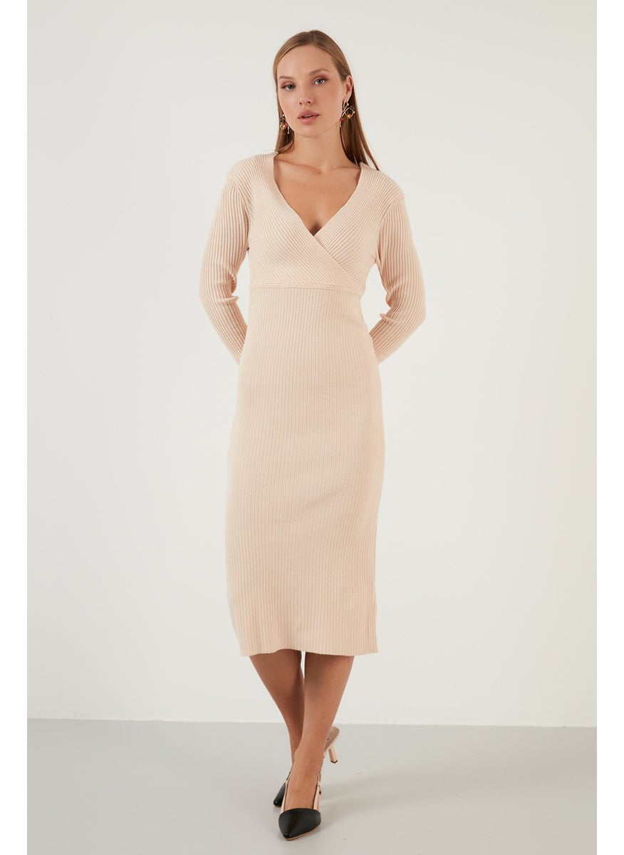V Neck Ribbed Slim Cut Knit Dress Women's Dress 63622518