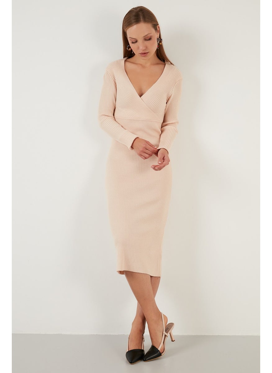 V Neck Ribbed Slim Cut Knit Dress Women's Dress 63622518