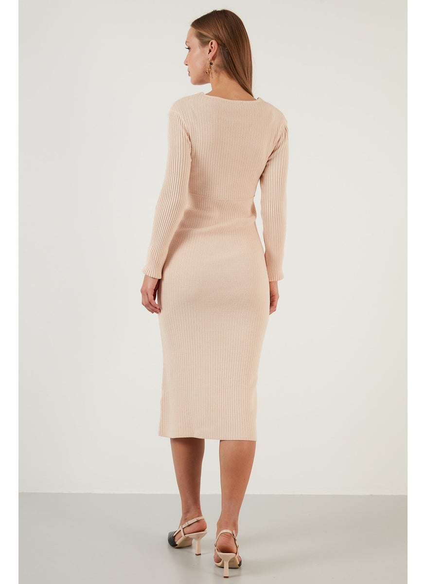 V Neck Ribbed Slim Cut Knit Dress Women's Dress 63622518