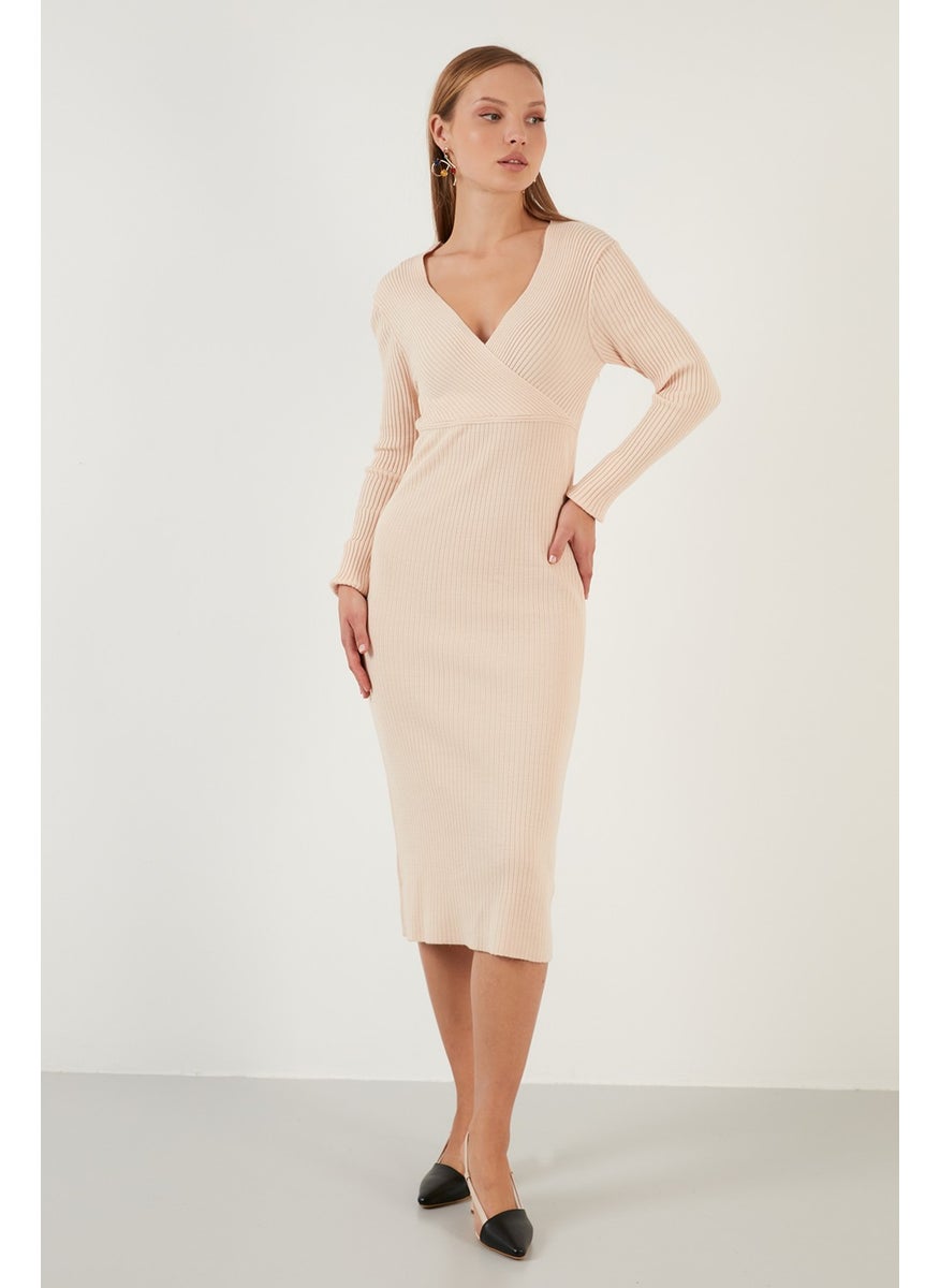 V Neck Ribbed Slim Cut Knit Dress Women's Dress 63622518
