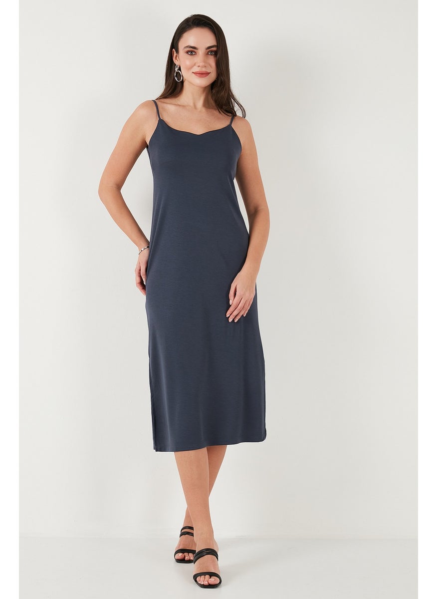Regular Fit Rope Strap Slit Detail Midi Dress Women's Dress 5866128