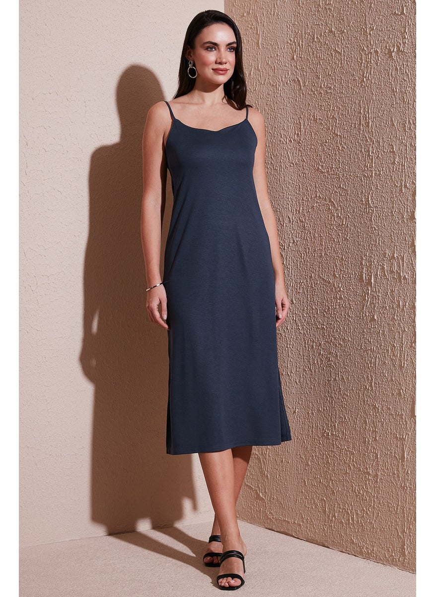 Regular Fit Rope Strap Slit Detail Midi Dress Women's Dress 5866128