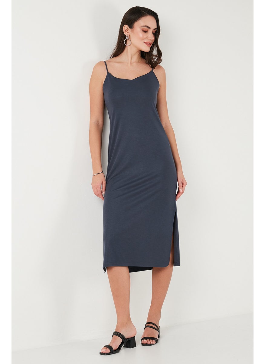 Regular Fit Rope Strap Slit Detail Midi Dress Women's Dress 5866128