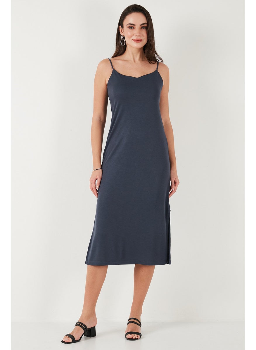 Regular Fit Rope Strap Slit Detail Midi Dress Women's Dress 5866128