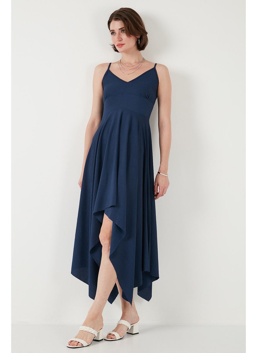 Asymmetric Cut Regular Fit Midi Length Strappy V Neck Dress Women's Dress 5866131