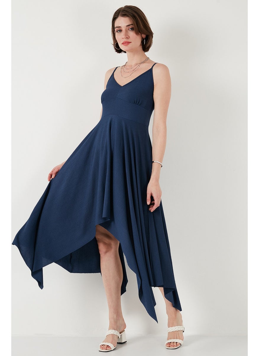 Asymmetric Cut Regular Fit Midi Length Strappy V Neck Dress Women's Dress 5866131