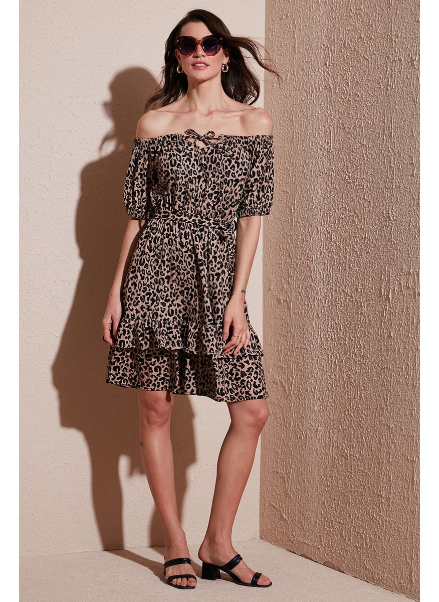 Carmen Collar Tie Detail Flounce Dress Women's Dress 5869004