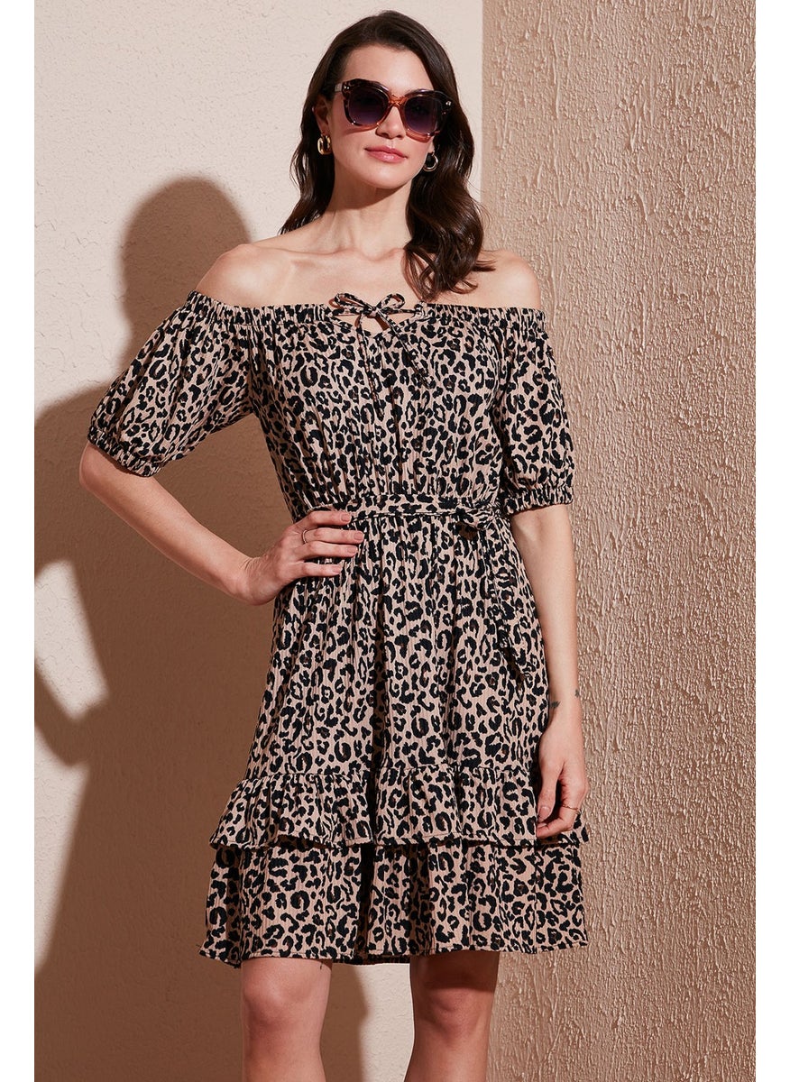 Carmen Collar Tie Detail Flounce Dress Women's Dress 5869004