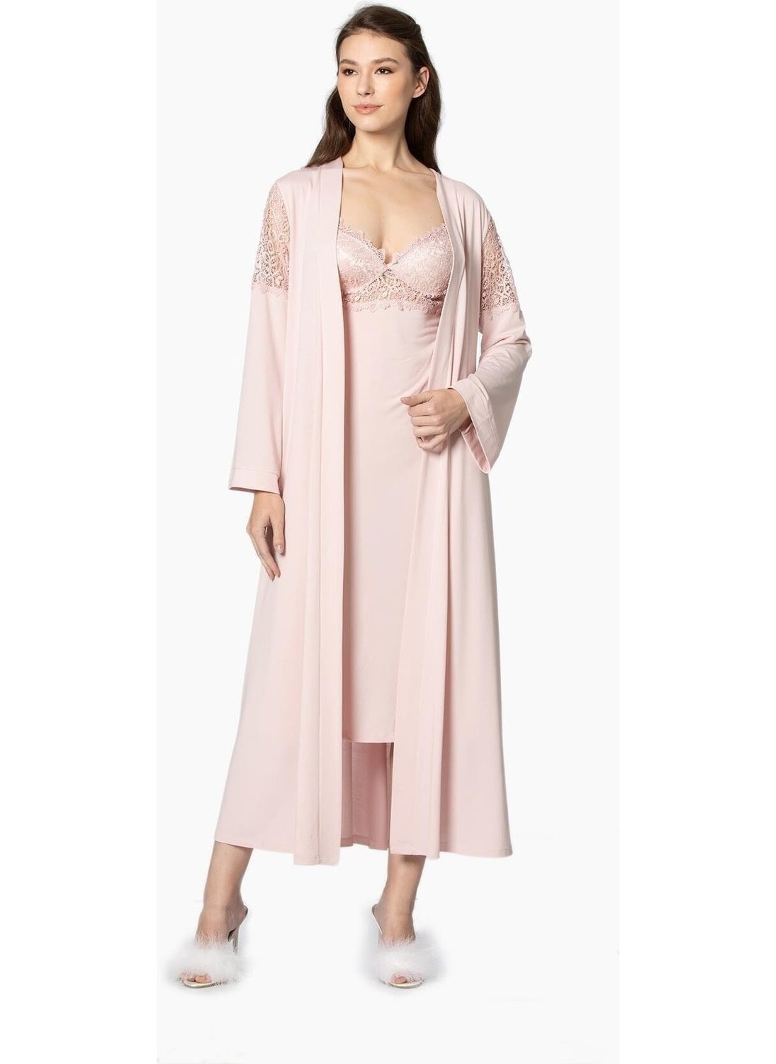5045 Women's Modal Six-Up Cotton Nightgown Dressing Gown - Powder