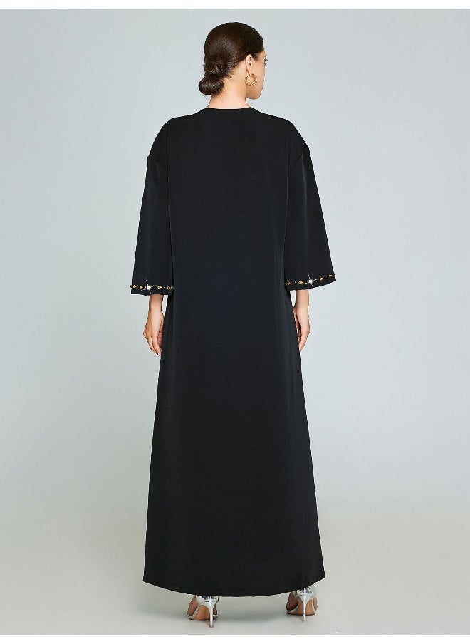 V-Neck Handmade Rhinestone Long Sleeve Robe