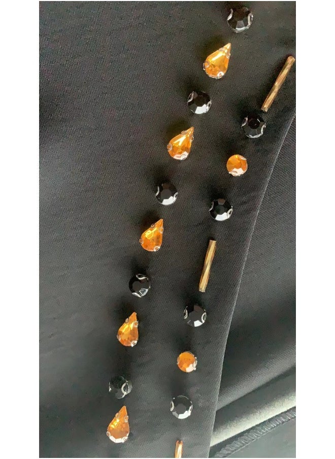 V-Neck Handmade Rhinestone Long Sleeve Robe