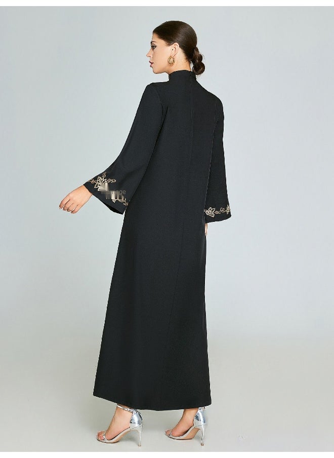 Vintage Black Embroidered Long Sleeve Robe