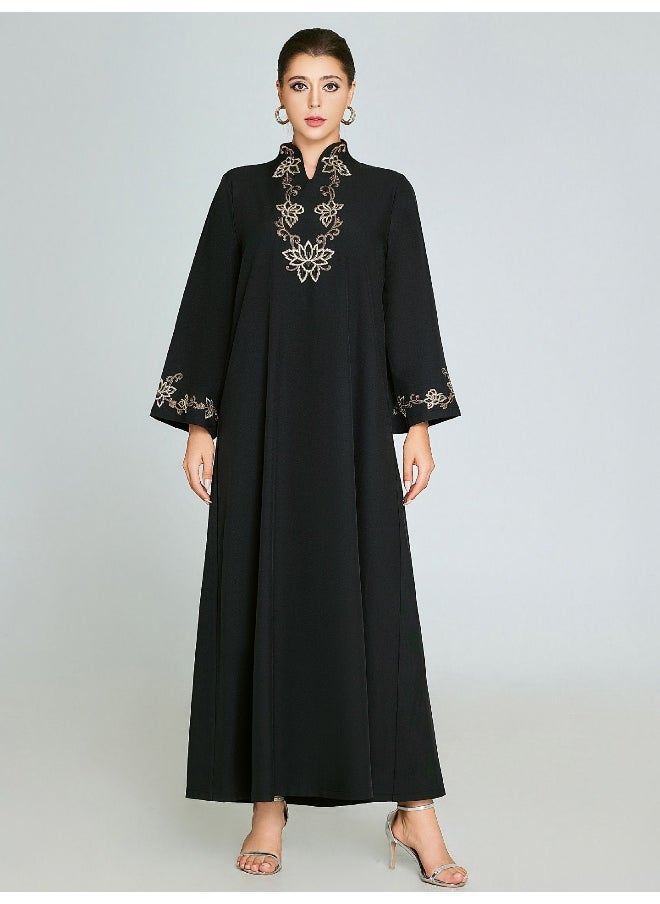 Vintage Black Embroidered Long Sleeve Robe