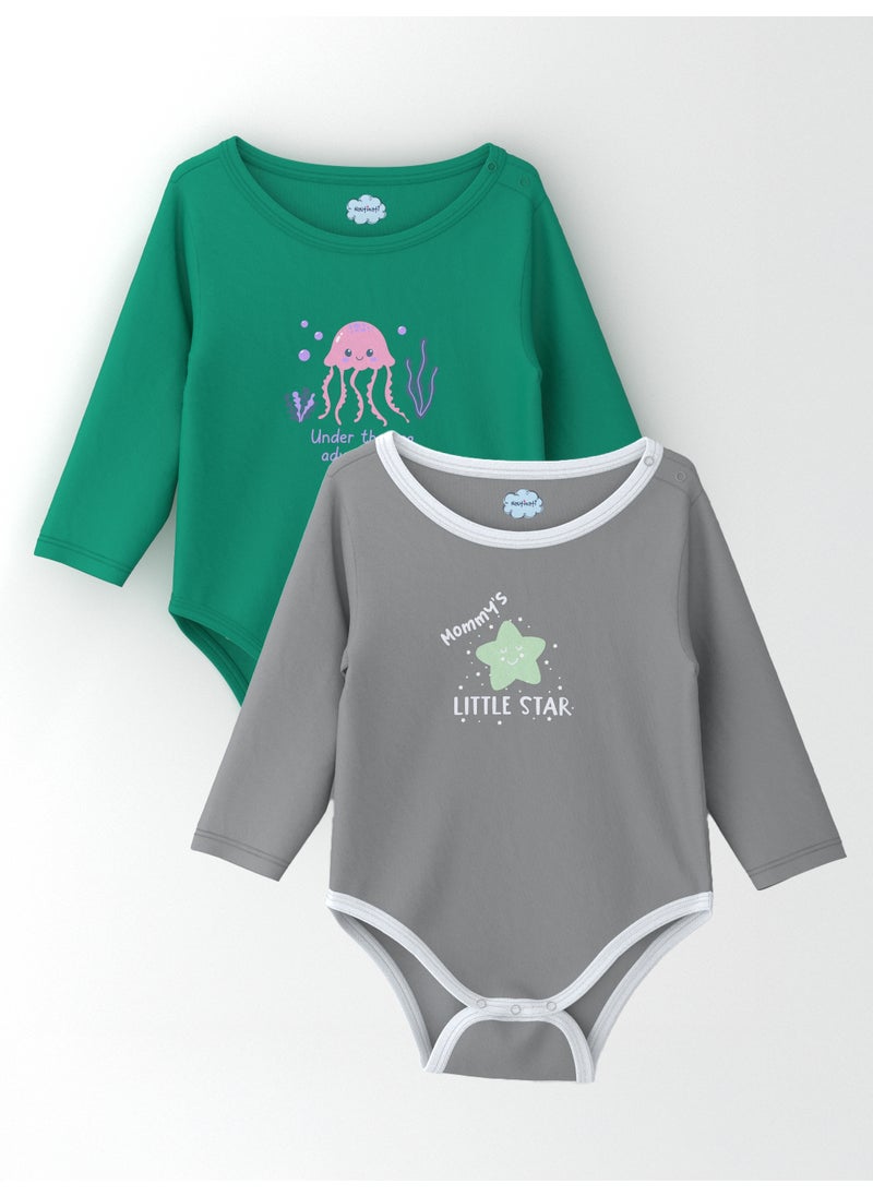 Nautinati Girls' Cotton Printed Pack of 2 Bodysuit