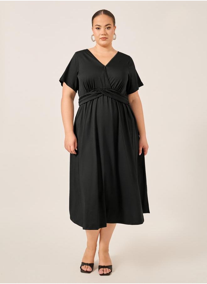 Wrap Jersey V-Neck Midi Dress