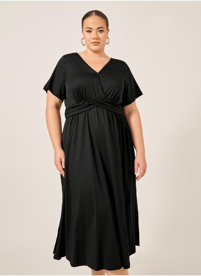 Wrap Jersey V-Neck Midi Dress