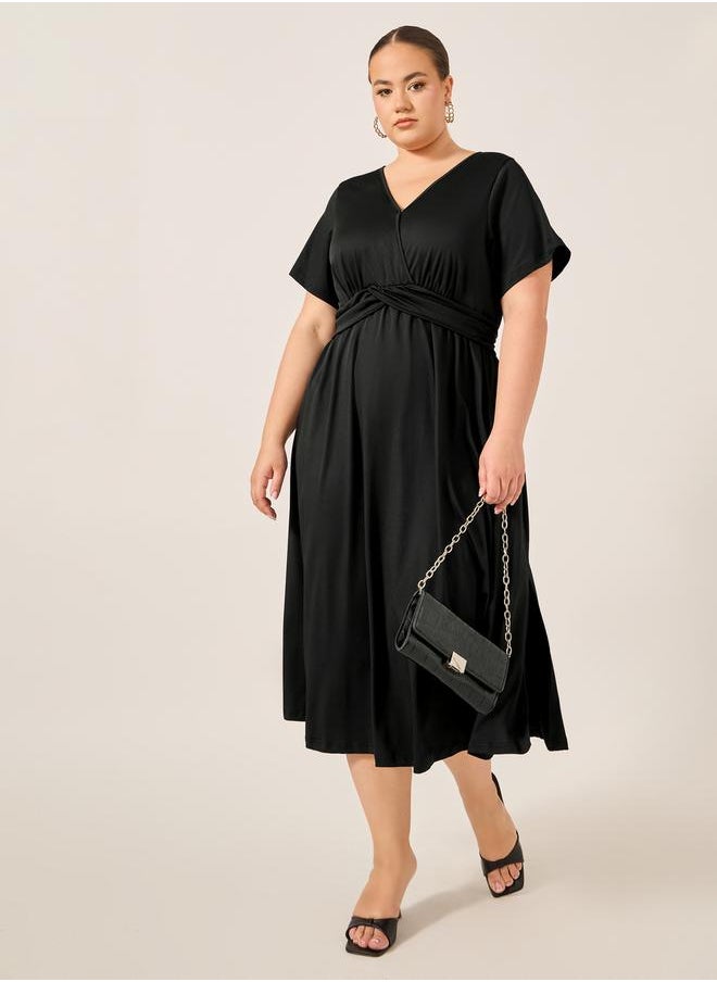 Wrap Jersey V-Neck Midi Dress