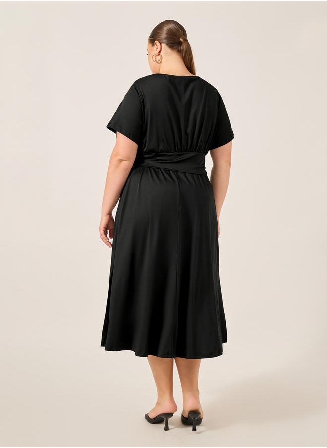 Wrap Jersey V-Neck Midi Dress