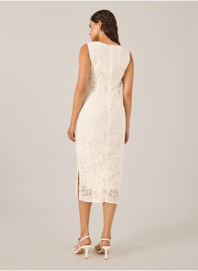 All-Over Lace Sleeveless Bodycon Midi Dress