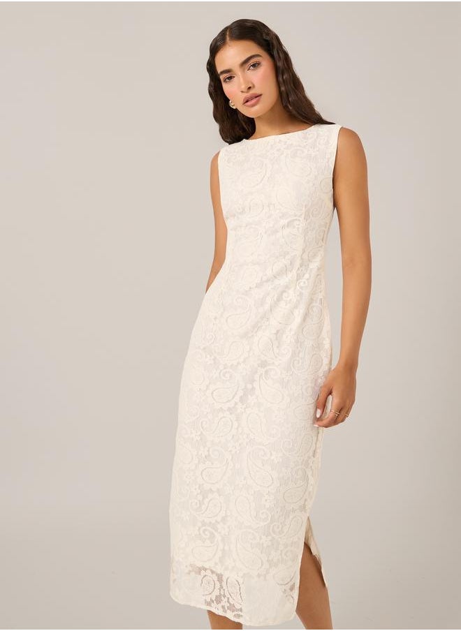 All-Over Lace Sleeveless Bodycon Midi Dress