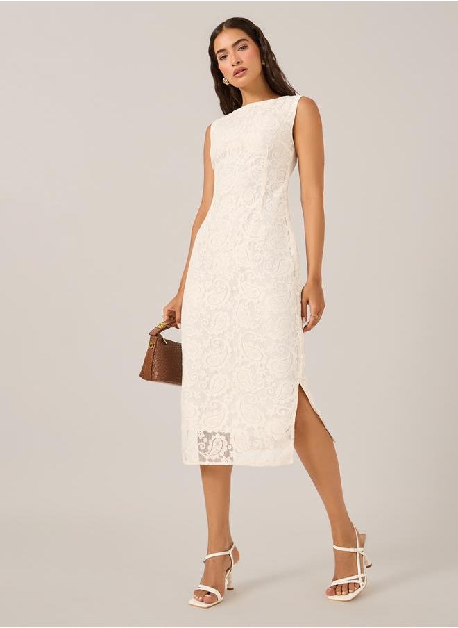 All-Over Lace Sleeveless Bodycon Midi Dress