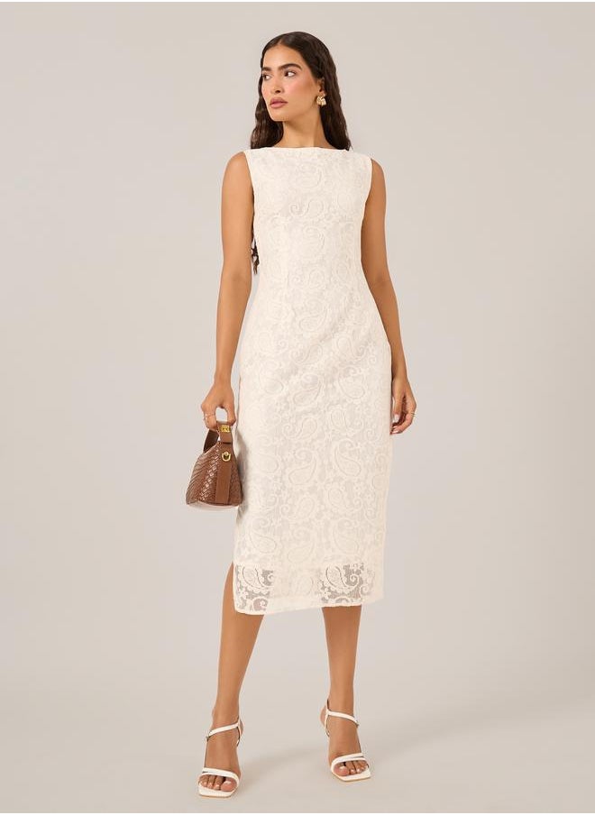 All-Over Lace Sleeveless Bodycon Midi Dress