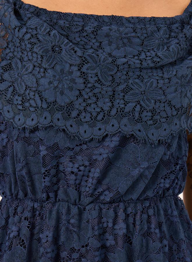 All-Over Lace Square Neck A-Line Midi Dress