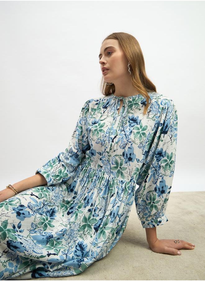 Floral Printed Midi A-Line Dress