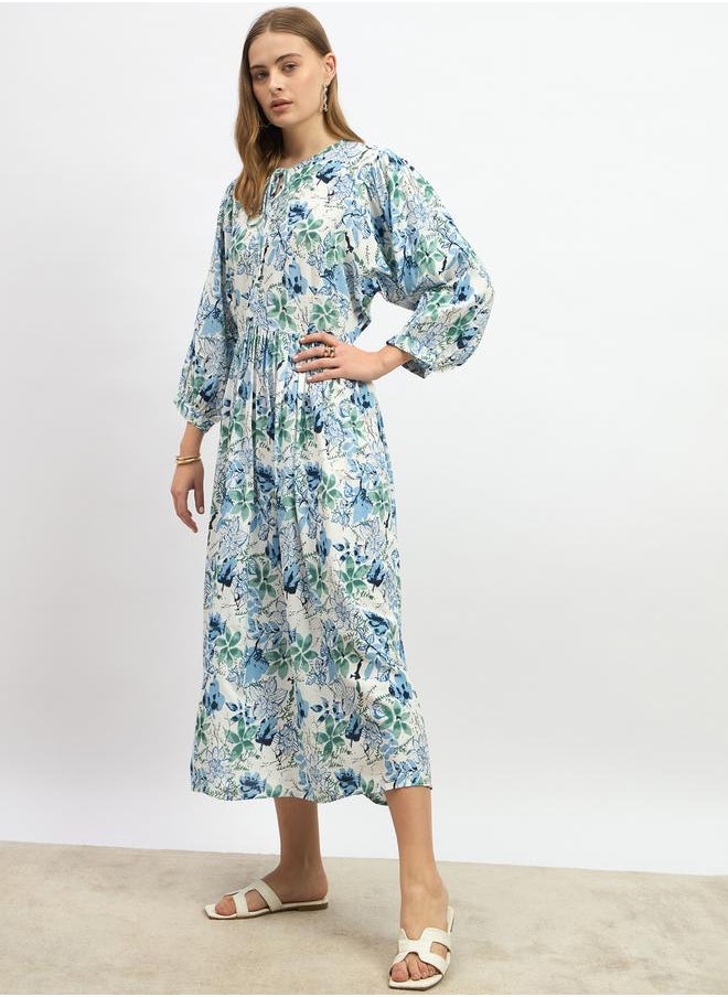 Floral Printed Midi A-Line Dress